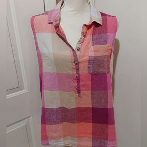 🌺 Like New Time and Tru Plaid Linen Shirt